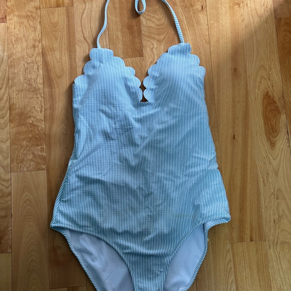Jessica Simpson Blue Striped One Piece Swimsuit